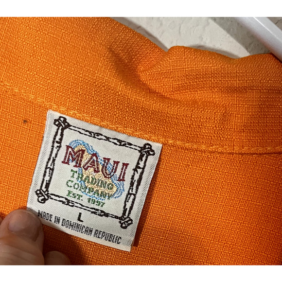 Maui Trading Co Hawaiian shirt Mens L Orange Univ. of Tennesee button up - Picture 4 of 6